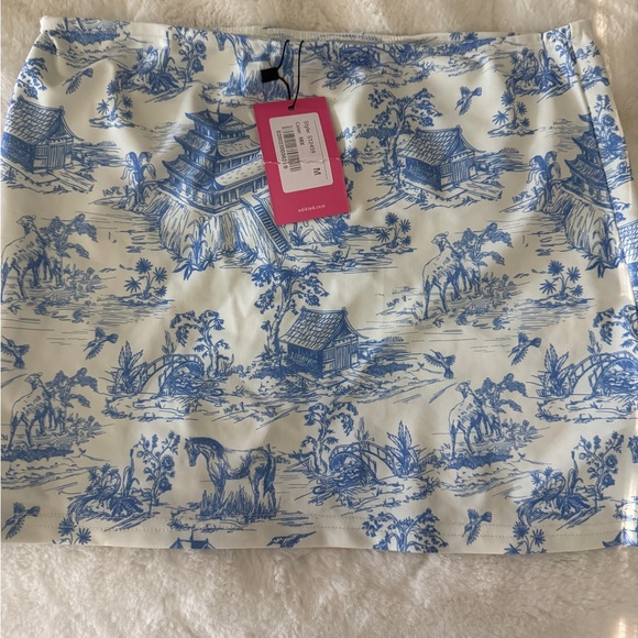 Edikted Blue and Cream Mini Pencil Skirt Resort Wear NWT - Picture 1 of 3